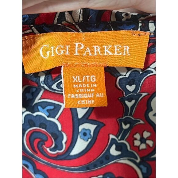 Gigi Parker red and blue paisley long sleeve ruffled wrap maxi dress hem sz XL - Picture 8 of 8